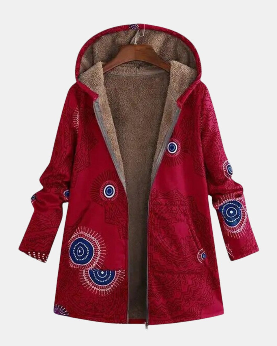 Eevi™ | Salvianvihreä tribaalikuvioitu sherpa-takki